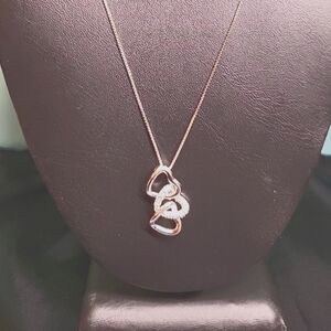 P17. Diamond Triple Heart Italy 925 Sterling Silver Necklace by CW, 18"